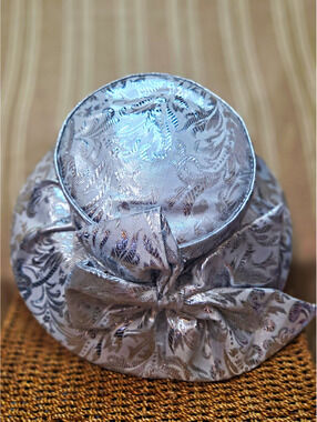 Silver Jacquard Church dress hat, Derby Hat,